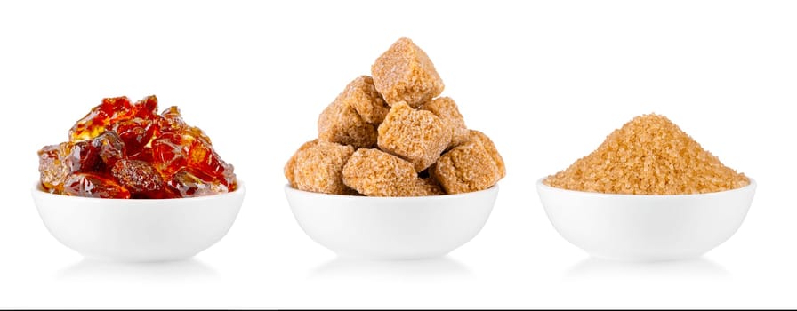 The Set  of brown  sugar isolated on white background
