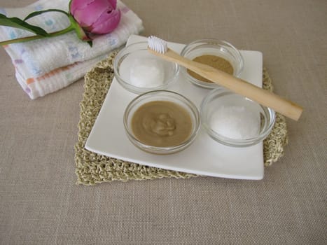 Homemade toothpaste with coconut oil, xylitol and medicinal clay