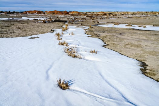 Scenic view of Bisti De-Na-Zin Wilderness area in New Mexico in winter