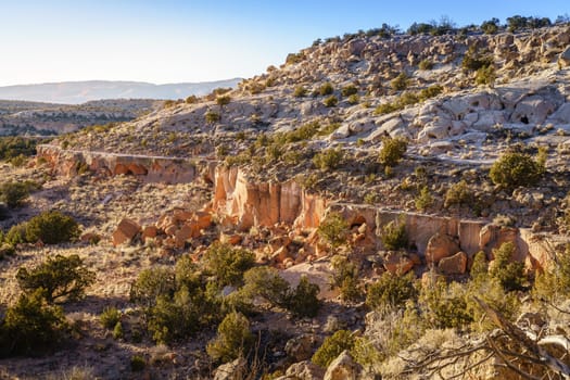 General view of Tsankawi - a detached portion of Bandelier National Monument in New Mexico