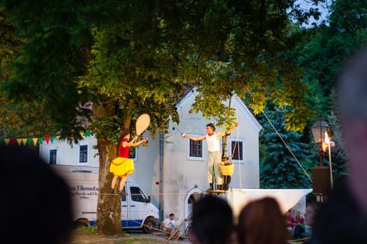 Samobor, Croatia - 05 21 2022 : Los Filonautas on Cufus, Circus street festival in Samobor 2022