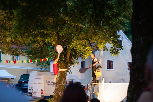 Samobor, Croatia - 05 21 2022 : Los Filonautas on Cufus, Circus street festival in Samobor 2022