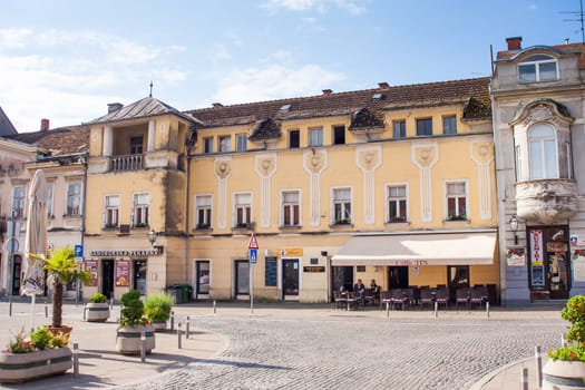 SAMOBOR, CROATIA-May 22, 2022: The City center of Samobor, with its church in the background, is a tourist attraction because of a ruined castle on a nearby hill.