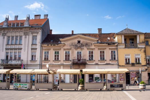 SAMOBOR, CROATIA-May 22, 2022: The City center of Samobor, with its church in the background, is a tourist attraction because of a ruined castle on a nearby hill.