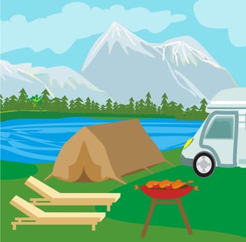 Summer picnic on rural landscape