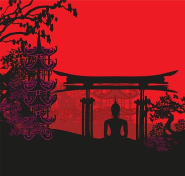 Buddha and Asian landscape