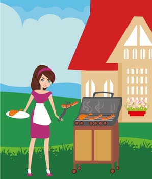 Woman cooking on a grill