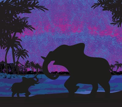 Elephants Enjoy a Sunset