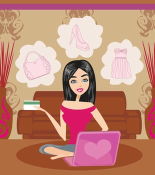Happy Woman shopping online .Internet Shopping