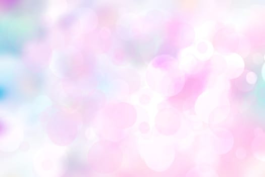 Abstract blurred fresh vivid spring summer light delicate pastel blue pink white bokeh background texture with bright circular soft color lights. Beautiful backdrop illustration.