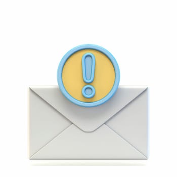 Mail icon with exclamation mark 3D render illustration isolated on white background
