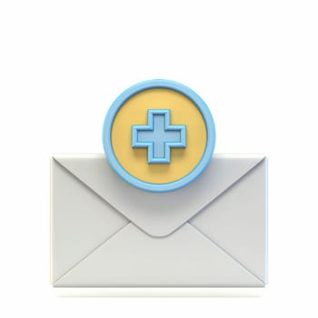 Mail icon with plus sign 3D render illustration isolated on white background