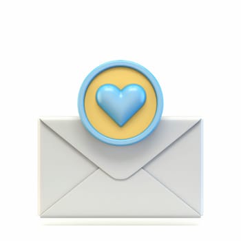 Mail icon with heart sign 3D render illustration isolated on white background