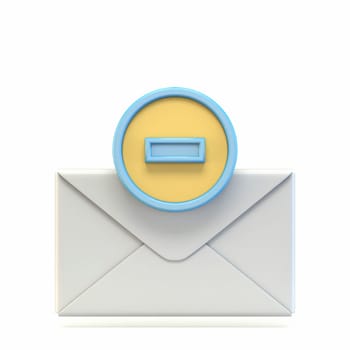 Mail icon with minus sign 3D render illustration isolated on white background