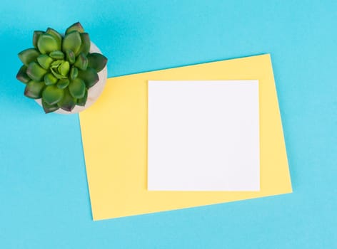 Empty paper with a pen and a cactus textured background, brainstorming for new ideas, writing a message, taking a break, home office desk