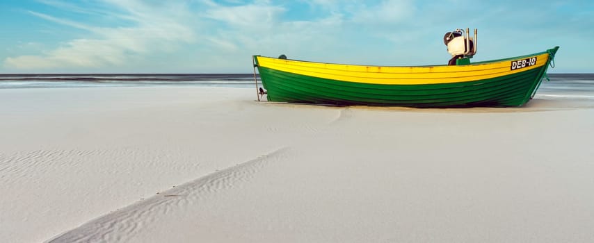 Fishing boat on Polish beach - Debki, Pomerania, Poland
