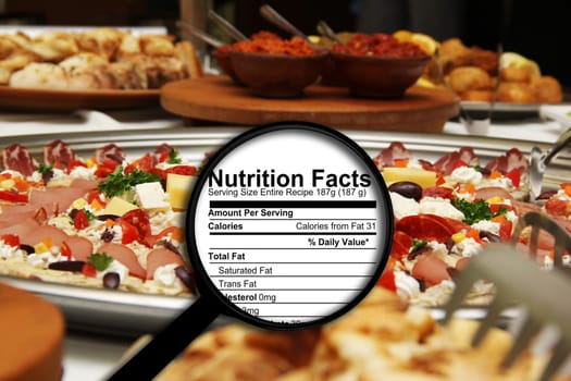 Magnifying glass on nutrition facts