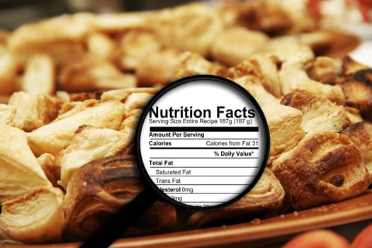 Magnifying glass on nutrition facts