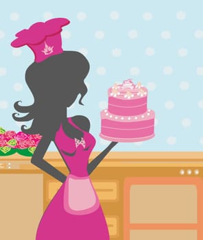 Housewife cooking cake in the kitchen