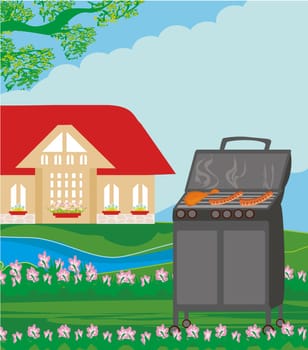 Illustration of backyard barbecue