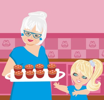 Grandma baking cookies with her granddaughter