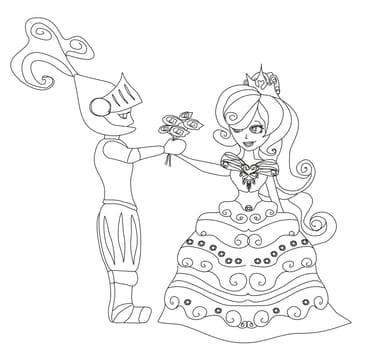 Knight gives flowers princess