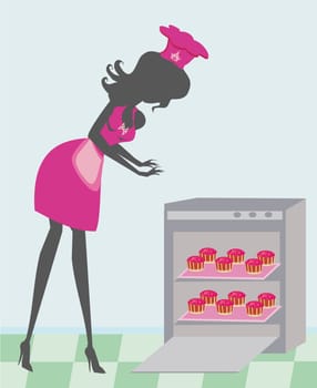 woman baking sweet muffins