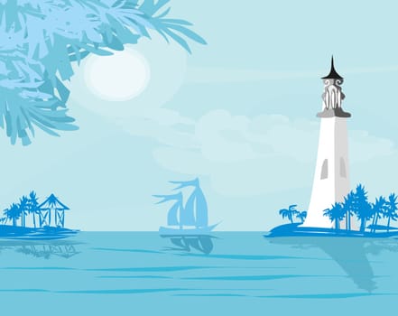 Lighthouse seen from a tiny beach