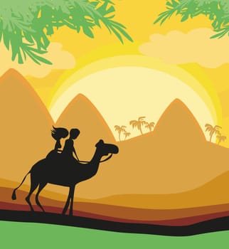 Tourists riding camel
