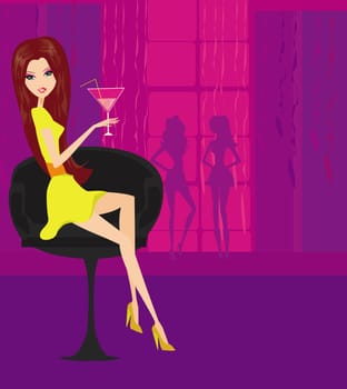 Beautiful disco girl with drink