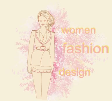 trendy girl in a short dress on a floral background