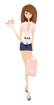 cute fashion sexy girl with shopping bag and gift box