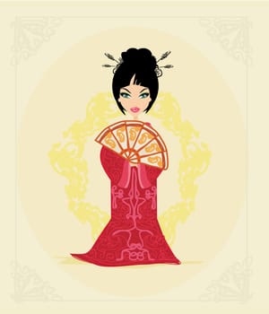beautiful japanese geisha with a fan card