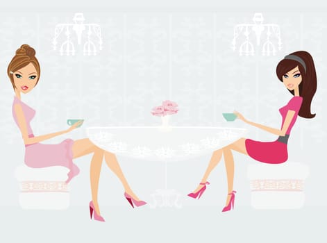 cute pretty two girls in coffee break