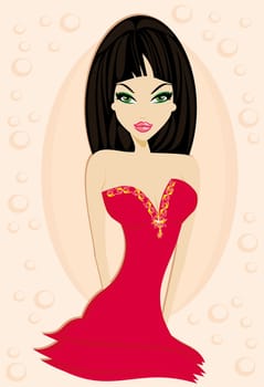 Beautiful sexy woman in red dress
