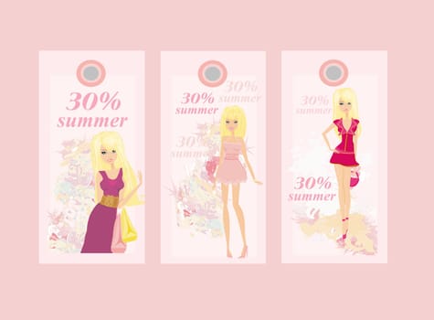 Price Tags With Fashion Girls vector set