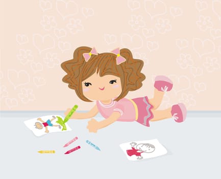 sweet little girl drawing artwork with crayons
