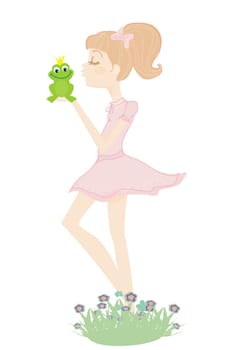 sweet girl kissing a frog