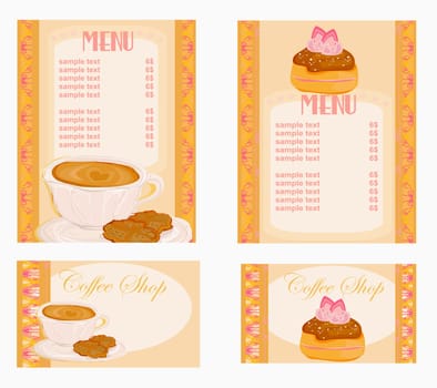 menu coffee shop and restaurant set