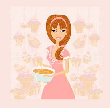 beautiful Housewife cooking cakes card