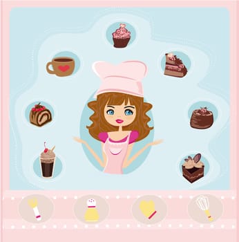 Beautiful girl cooking sweet desserts