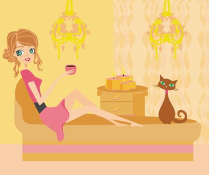 girl on coffee break in home