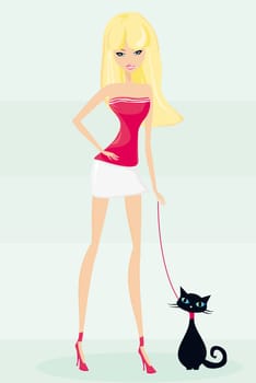 sexy girl and her cat