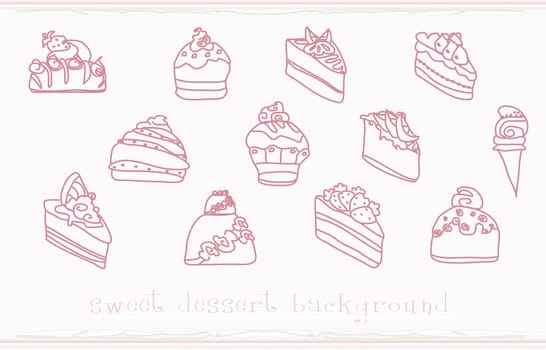sweet dessert background doodle set
