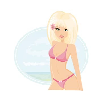 Summer beach girl in bikini card