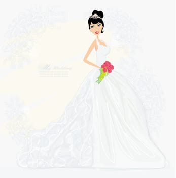 Beautiful bride with red roses card