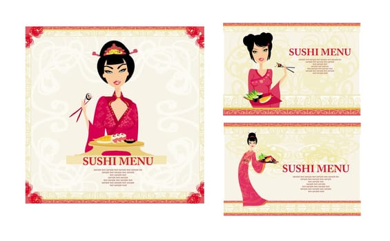 template of traditional Japanese food menu set