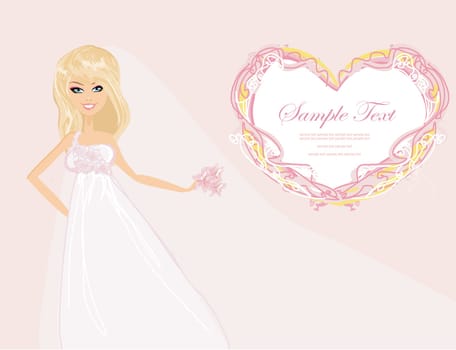 Beautiful happy bride with flowers card