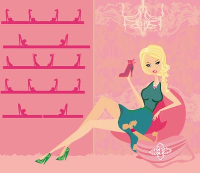 Fashion girl shopping in shoe shop