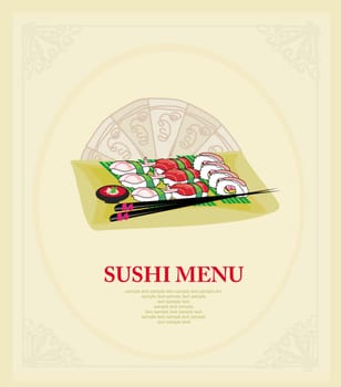 template of traditional Japanese sushi food menu